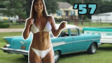 Photo of Gorgeous 50-year-old farm girl drives an equally gorgeous ’57 Chevy